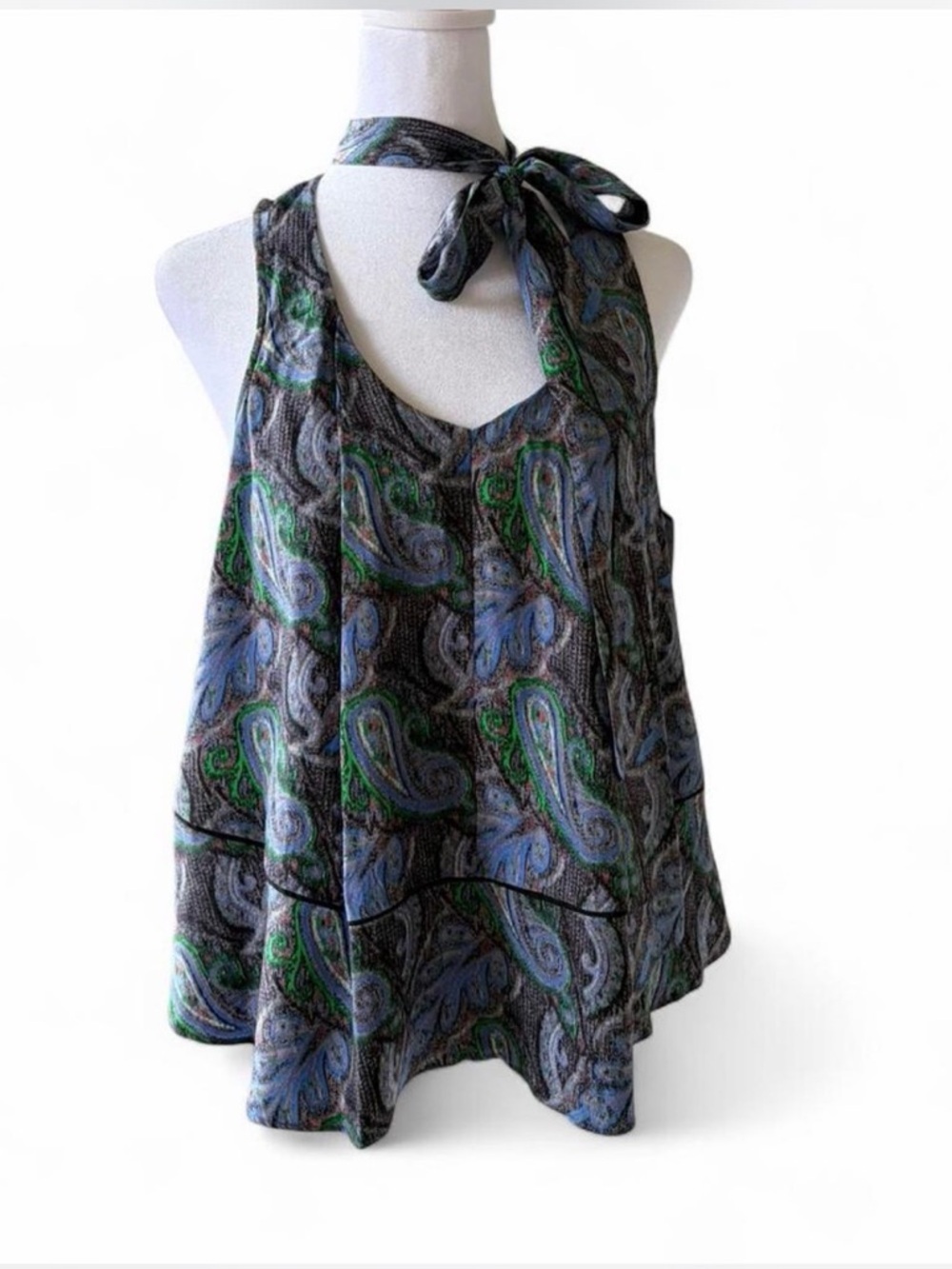 Elizabeth and James Paisley Sleeveless V-Neck Tunic in Blue and Green